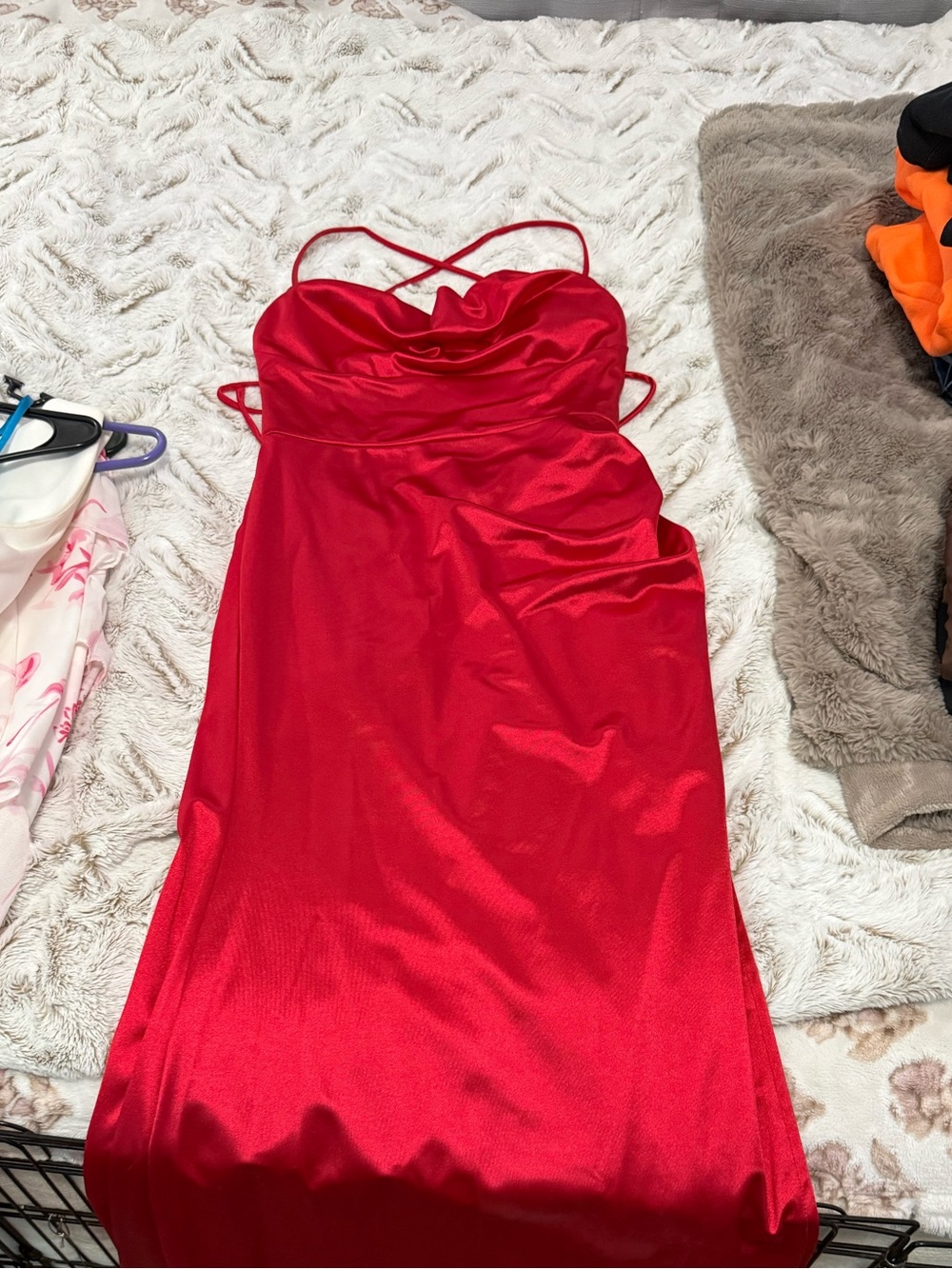 Red Satin Slip Dress with Spaghetti Straps